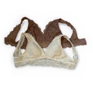 Jessica Simpson Lace Bralette Duo in Cream and Brown 36B